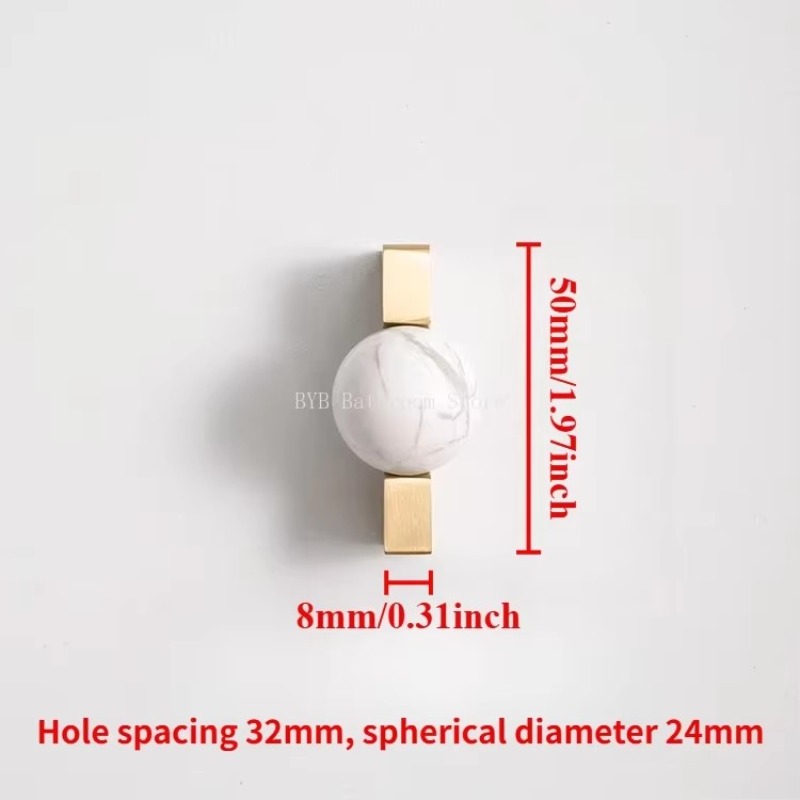 Furniture Hardware Drop Pulls - Biała kryształowa kula + mosiężne uchwyty